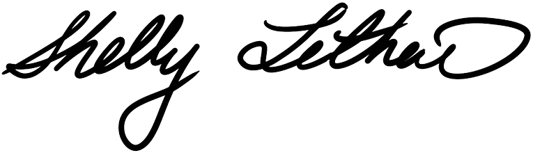 Two handwritten signatures in black ink, one reading Shelly and the other reading Tetha, both in cursive script.